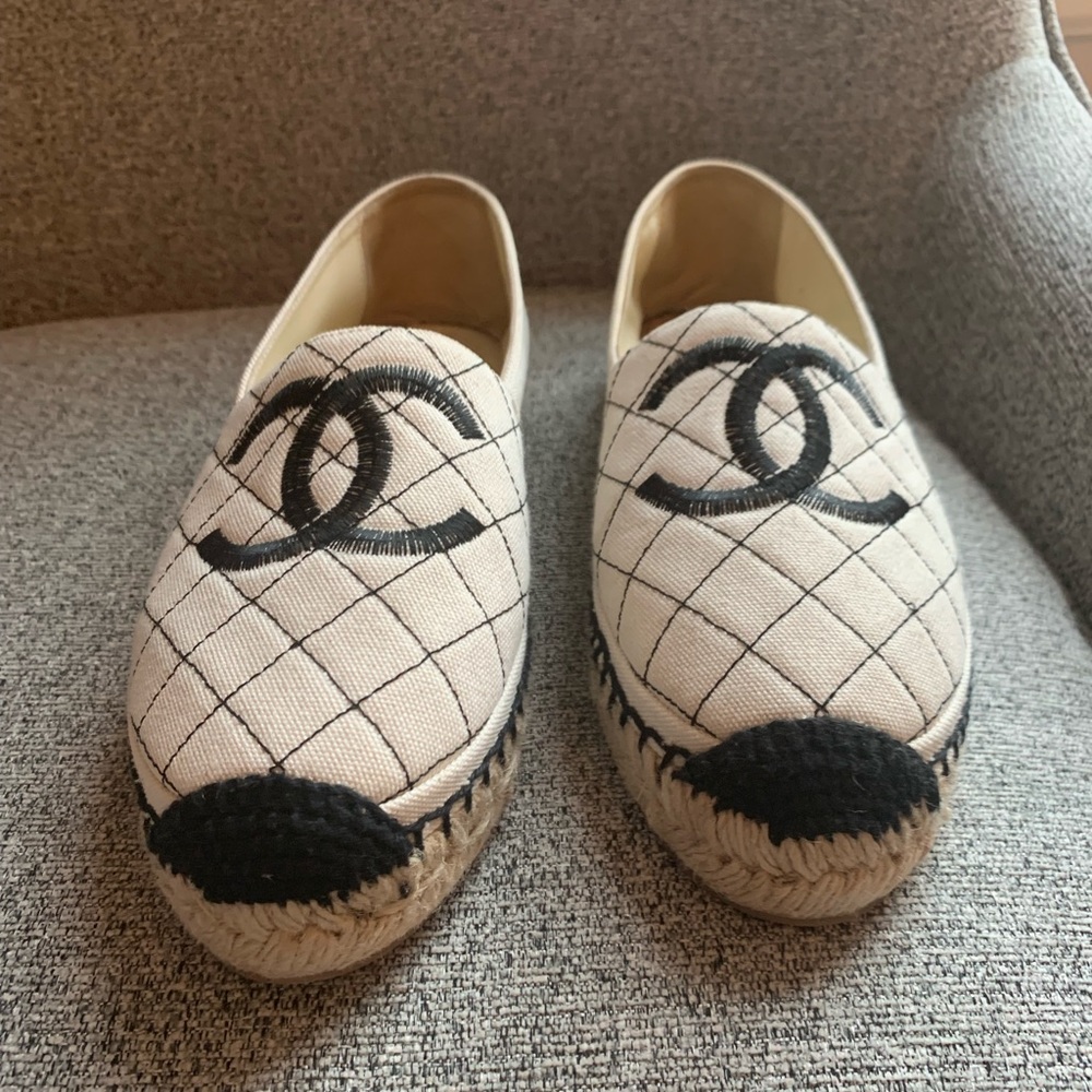 Authentic Chanel black & white espadrilles- current season- like new condition